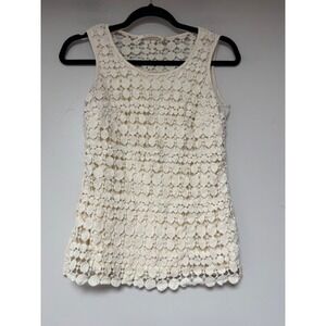 Solitaire Cream Crochet Overlay Sleeveless Tank‎ Top Shell Boho Style 14-1657 M